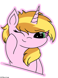 Size: 2304x3072 | Tagged: safe, artist:msbluejune, imported from derpibooru, oc, oc only, oc:muse, pony, unicorn, cute, eyebrows, female, glowing, halfbody, signature, simple background, solo, transparent background