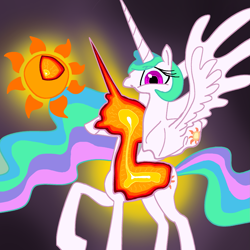 Size: 1925x1925 | Tagged: safe, artist:ja0822ck, imported from derpibooru, princess celestia, alicorn, pony, abstract background, cross section, cutaway, female, looking at you, mare, praise the sun, raised hoof, slim, smiling, solo, spread wings, stars, sun, thin, wings, x-ray