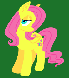 Size: 892x1010 | Tagged: safe, artist:froutsuip, imported from derpibooru, fluttershy, pegasus, pony, ear fluff, female, green background, lidded eyes, mare, simple background, solo, turned head