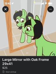 Size: 1500x1970 | Tagged: safe, artist:xppp1n, imported from ponybooru, oc, oc:filly anon, earth pony, distressed, female, filly, foal, interface, lazy eye, mirror, ponified animal photo, reflection, solo