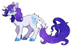 Size: 640x426 | Tagged: safe, artist:xenon, edit, imported from twibooru, rarity, pony, unicorn, alternate design, chest fluff, cloven hooves, colored hooves, female, gradient mane, horn, image, leonine tail, long tail, makeup, mare, png, raised hoof, simple background, smiling, solo, transparent background, twitterina design