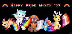 Size: 1280x607 | Tagged: safe, artist:rainbow eevee, imported from ponybooru, terramar, oc, oc:rainbow eevee, deer, dog, fox, hippogriff, bisexual pride flag, gay pride flag, lesbian pride flag, pansexual pride flag, paw patrol, pride, pride flag, pride month, transgender pride flag