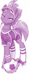 Size: 1948x4928 | Tagged: safe, artist:dstears, imported from twibooru, fizzlepop berrytwist, tempest shadow, pony, unicorn, blowing whistle, broken horn, clothes, coach, cute, female, football, grass, horn, image, mare, monochrome, needs more jpeg, scar, shoes, socks, sports, tempestbetes, uniform, visor cap, whistle