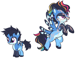 Size: 1161x897 | Tagged: safe, artist:lovedletters, imported from twibooru, rainbow dash, bird, bird pone, pegasus, pony, base used, coat markings, colored hooves, feathered tail, female, filly, filly rainbow dash, flying, image, missing cutie mark, png, redesign, scar, simple background, solo, standing, transparent background, younger