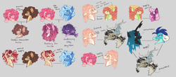 Size: 1280x563 | Tagged: safe, artist:lovedletters, imported from twibooru, cheerilee, cheese sandwich, discord, flam, flim, fluttershy, pinkie pie, pokey pierce, princess ember, queen chrysalis, tree hugger, oc, changeling, draconequus, dragon, earth pony, pegasus, pony, unicorn, cheesepie, discolis, discoshy, embercord, female, flutterpie, gay, headcanon, image, lesbian, male, needs more jpeg, next generation, parent:cheese sandwich, parent:pinkie pie, polyamory, race swap, redesign, shipping, shipping chart, straight