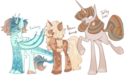 Size: 1280x771 | Tagged: safe, artist:lovedletters, imported from twibooru, oc, oc only, half-dragon, hybrid, pony, unicorn, closed wing, coat markings, female, hair over eyes, image, male, mare, multicolored mane, next generation, parent:hayseed turnip truck, parent:princess celestia, png, simple background, transparent background