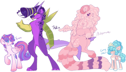 Size: 1280x730 | Tagged: safe, artist:lovedletters, imported from twibooru, cozy glow, princess flurry heart, oc, alicorn, draconequus, hybrid, pegasus, pony, alternate design, female, image, male, next generation, parent:cosmos, parent:discord, parent:princess cadance, parent:princess ember, parent:queen chrysalis, png, simple background, transparent background, wings