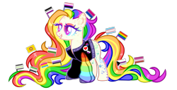 Size: 11319x5800 | Tagged: safe, artist:aurorakaufmann, derpibooru exclusive, imported from derpibooru, oc, oc only, oc:rebel pride, earth pony, pony, asexual pride flag, bisexual pride flag, clothes, eyeshadow, female, genderfluid pride flag, grin, intersex pride flag, jacket, lesbian pride flag, makeup, mare, markings, multicolored hair, nonbinary pride flag, pansexual pride flag, pride, pride flag, pride month, rainbow hair, simple background, smiling, solo, transgender pride flag, transparent background