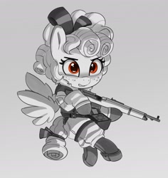 Size: 2266x2403 | Tagged: safe, artist:pabbley, imported from derpibooru, cozy glow, pegasus, pony, crossover, female, filly, foal, gun, partial color, solo, tanya degurechaff, weapon, youjo senki