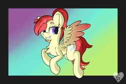 Size: 3000x2000 | Tagged: safe, artist:gnashie, imported from derpibooru, oc, oc only, pegasus, pony, abstract background, flying, grin, pegasus oc, smiling