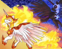 Size: 782x626 | Tagged: safe, artist:dollcarcass, imported from derpibooru, daybreaker, nightmare moon, alicorn, pony, female