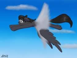 Size: 1600x1200 | Tagged: safe, artist:eklipsethepony, imported from derpibooru, oc, oc only, oc:eklipse, pegasus, pony, cloud, flying, goggles, male, sky background, solo, sonic boom, stallion, vapor cone, wings