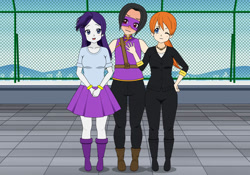 Size: 828x581 | Tagged: safe, artist:chrisbennettsonic, imported from derpibooru, rarity, human, equestria girls, april o'neil, belt, boots, clothes, crossover, donatello, humanized, kisekae, mask, pants, shirt, shoes, skirt, teenage mutant ninja turtles