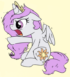 Size: 350x384 | Tagged: safe, artist:sketchyjackie, edit, imported from derpibooru, princess celestia, alicorn, pony, angry, cewestia, cropped, crown, female, filly, filly celestia, foal, horn, jewelry, messy mane, pink-mane celestia, regalia, sun, wings, young celestia, younger