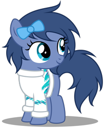 Size: 3060x3760 | Tagged: safe, artist:strategypony, imported from derpibooru, oc, oc only, oc:whinny, earth pony, pony, bow, clothes, cute, earth pony oc, female, filly, foal, full body, hair bow, high res, hoodie, looking back, shadow, show accurate, simple background, smiling, solo, solo jazz, standing, sweater, transparent background