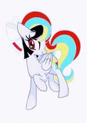 Size: 604x850 | Tagged: safe, artist:stacy_165cut, imported from derpibooru, oc, oc only, pegasus, pony, bow, female, folded wings, hair bow, mare, raised hoof, simple background, solo, white background, wings