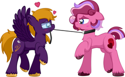 Size: 1920x1179 | Tagged: safe, artist:alexdti, imported from derpibooru, oc, oc only, oc:purple creativity, earth pony, pegasus, pony, blushing, female, leash, male, mare, pet play, simple background, straight, tongue out, transparent background