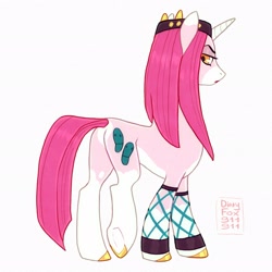 Size: 2048x2048 | Tagged: safe, artist:dirtyfox911911, imported from derpibooru, pony, unicorn, anime, butt, crossover, jojo's bizarre adventure, male, mare, narciso anasui, plot, ponified, simple background, solo, stallion, stone ocean, white background