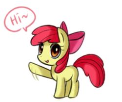 Size: 1200x1000 | Tagged: safe, artist:maren, imported from derpibooru, apple bloom, earth pony, pony, female, filly, foal, hi, simple background, solo, speech bubble, waving at you, white background