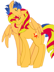 Size: 775x1031 | Tagged: safe, artist:bootiqueenx, artist:decokenite, imported from derpibooru, flash sentry, sunset shimmer, pegasus, pony, unicorn, equestria girls, base used, cuddling, duo, eyes closed, female, flashimmer, horn, hug, hugging a pony, lidded eyes, male, mare, requested art, shipping, simple background, stallion, straight, white background, winghug, wings
