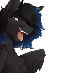 Size: 2904x3718 | Tagged: safe, artist:dorkmark, imported from derpibooru, oc, oc only, oc:shadowguy, pegasus, pony, bust, drool, fangs, portrait, simple background, solo, transparent background