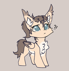 Size: 2214x2281 | Tagged: safe, artist:dorkmark, imported from derpibooru, oc, oc only, oc:dima, pegasus, pony, beige background, cheek fluff, chest fluff, chibi, colored eartips, colored wings, ear tufts, exclamation point, interrobang, no pupils, pale belly, question mark, scar, simple background, solo, two toned wings, wings