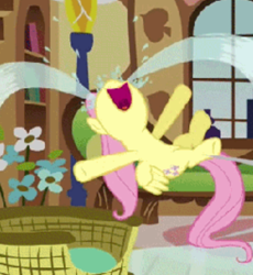Size: 496x540 | Tagged: safe, edit, edited screencap, imported from derpibooru, screencap, fluttershy, pegasus, pony, ponyville confidential, season 2, crying, female, flower, fluttershy's cottage, inverted mouth, lying down, mare, ocular gushers, on back, open mouth, smiling, solo, tears of joy, volumetric mouth, window, wings