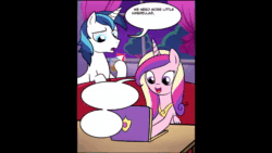 Size: 854x480 | Tagged: safe, artist:madmax, artist:wildcardva, imported from derpibooru, princess cadance, shining armor, alicorn, pony, animated, comic dub, computer, implied crime, laptop computer, male, porn stash, sound, sound only, stallion, voice acting, webm
