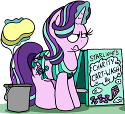 Size: 1534x1401 | Tagged: safe, artist:bobthedalek, edit, imported from derpibooru, starlight glimmer, pony, unicorn, bikini, bucket, car wash, clothes, cropped, female, glow, glowing horn, horn, magic, mare, solo, sponge, starlight glimmer is not amused, swimsuit, telekinesis, unamused