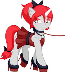 Size: 1920x2114 | Tagged: safe, artist:alexdti, imported from derpibooru, oc, oc only, pony, unicorn, clothes, dress, female, high heels, leash, mare, shoes, simple background, solo, transparent background
