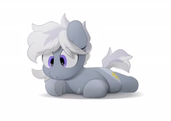 Size: 3035x2150 | Tagged: safe, artist:mochi_nation, imported from derpibooru, oc, oc only, oc:silver bolt, earth pony, pony, eye clipping through hair, female, lying down, mare, prone, simple background, solo, sploot, underhoof, white background