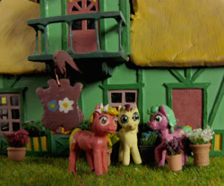 Size: 1004x834 | Tagged: safe, artist:soobel, imported from derpibooru, daisy, flower wishes, lily, lily valley, roseluck, earth pony, pony, craft, flower, flower shop, flower trio, irl, modeling, photo, sculpture, traditional art