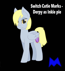 Size: 852x937 | Tagged: safe, artist:rosediamond505, imported from derpibooru, derpy hooves, marble pie, pegasus, pony, black background, derp, female, mare, simple background, smiling, text, wings, wrong cutie mark