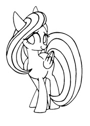 Size: 607x850 | Tagged: safe, artist:stacy_165cut, imported from derpibooru, fluttershy, pegasus, pony, black and white, cute, daaaaaaaaaaaw, female, folded wings, grayscale, mare, monochrome, shyabetes, simple background, solo, white background, wings