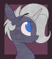Size: 1156x1305 | Tagged: safe, artist:luxsimx, imported from derpibooru, oc, oc only, oc:vera, crystal pony, pony, unicorn, animated, blinking, facial markings, frame by frame, freckles, gif, looking at you, loop, solo