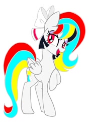 Size: 608x850 | Tagged: safe, artist:stacy_165cut, imported from derpibooru, oc, oc only, pegasus, pony, bow, female, folded wings, hair bow, mare, raised hoof, simple background, solo, white, white background, wings