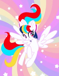 Size: 626x800 | Tagged: safe, artist:stacy_165cut, imported from derpibooru, oc, oc only, pegasus, pony, bow, female, hair bow, mare, rainbow, solo, spread wings, stars, wings