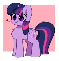Size: 2863x2972 | Tagged: safe, artist:kittyrosie, imported from derpibooru, twilight sparkle, alicorn, pony, blushing, chest fluff, cute, female, folded wings, heart, mare, passepartout, side view, simple background, solo, standing, twiabetes, twilight sparkle (alicorn), wings