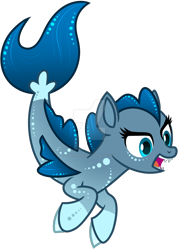 Size: 1280x1791 | Tagged: safe, artist:dancingkinfiend, imported from derpibooru, oc, oc only, merpony, seapony (g4), blue eyes, blue mane, deviantart watermark, dorsal fin, female, fins, fish tail, flowing tail, obtrusive watermark, open mouth, simple background, solo, tail, teeth, transparent background, watermark