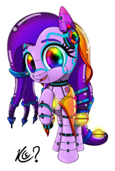 Size: 1469x2189 | Tagged: safe, artist:questionmarkdragon, imported from derpibooru, oc, oc only, oc:april iris, pony, robot, robot pony, eyelashes, female, gynoid, mare, rainbow eyes, raised hoof, simple background, smiling, solo, story included, transparent background