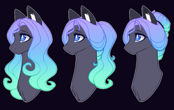 Size: 1800x1140 | Tagged: safe, artist:purplegrim40, imported from derpibooru, oc, oc only, earth pony, pony, black background, bust, earth pony oc, female, hair bun, mare, simple background