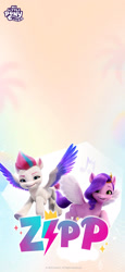Size: 1080x2341 | Tagged: safe, imported from derpibooru, pipp petals, zipp storm, pegasus, pony, abstract background, female, g5, mare, my little pony logo, official, phone wallpaper, royal sisters (g5), siblings, sisters, text, weibo