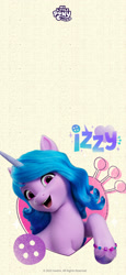 Size: 1080x2341 | Tagged: safe, imported from derpibooru, izzy moonbow, pony, unicorn, abstract background, female, g5, mare, my little pony logo, official, phone wallpaper, text, weibo