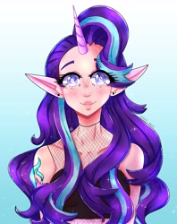 Size: 2624x3309 | Tagged: safe, artist:mylittleyuri, imported from derpibooru, starlight glimmer, human, alternative cutie mark placement, bust, cutie mark on human, elf ears, female, gradient background, high res, horn, horned humanization, humanized, portrait, shoulder cutie mark, solo, unicorns as elves