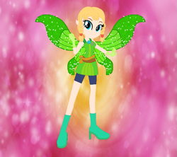 Size: 753x668 | Tagged: safe, artist:prettycelestia, artist:user15432, imported from derpibooru, fairy, human, equestria girls, barely eqg related, base used, boots, charmix, clothes, crossover, dress, equestria girls style, equestria girls-ified, fairy wings, fairyized, gloves, green dress, green wings, high heel boots, high heels, linkle, looking at you, magic winx, shoes, solo, sparkly wings, the legend of zelda, wings, winx, winx club, winxified