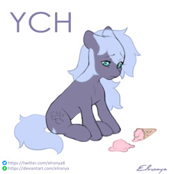 Size: 1000x1000 | Tagged: safe, artist:coffune, artist:elronya, artist:eltaile, imported from derpibooru, pony, any race, commission, cute, food, ice cream, sad, simple background, solo, white background, your character here