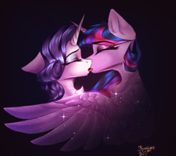 Size: 2173x1921 | Tagged: safe, artist:jsunlight, imported from derpibooru, rarity, twilight sparkle, alicorn, pony, unicorn, fanfic:the enchanted kingdom, fanfic:the enchanted library, duo, fanfic art, female, jewelry, kissing, lesbian, necklace, rarilight, shipping, twilight sparkle (alicorn)