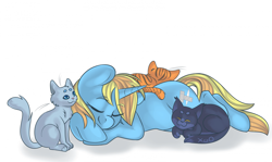 Size: 1920x1146 | Tagged: safe, artist:xwosya, imported from derpibooru, oc, oc only, oc:skydreams, cat, pony, unicorn, commission, female, mare, sleeping, ych result