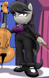 Size: 1400x2200 | Tagged: safe, artist:flash equestria photography, imported from derpibooru, octavia melody, anthro, bowtie, breasts, busty octavia melody, cello, cleavage, clothes, mobian, musical instrument, pants, solo, sonic the hedgehog (series), sonicified