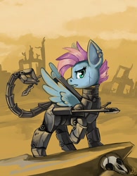 Size: 701x900 | Tagged: safe, artist:lexx2dot0, imported from twibooru, oc, oc only, oc:skyline, pegasus, pony, fallout equestria, enclave armor, fallout, female, grand pegasus enclave, gun, image, mare, needs more jpeg, spread wings, weapon, wings